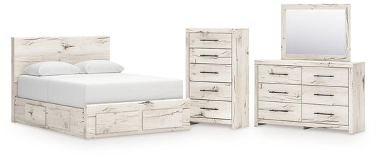 Panel Storage Bed With Mirrored Dresser And Chest