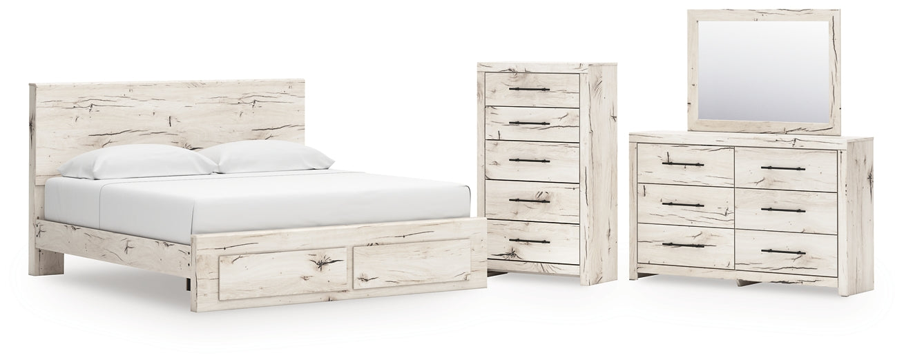Panel Storage Bed With Mirrored Dresser And Chest