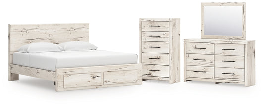 Panel Storage Bed With Mirrored Dresser And Chest