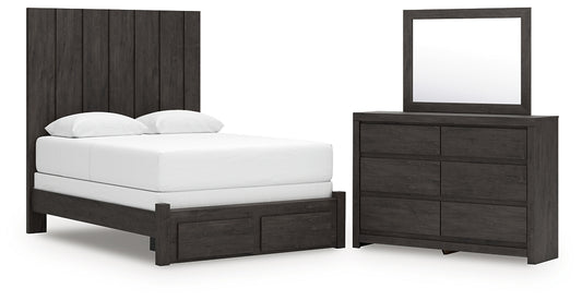 Panel Storage Bed With Mirrored Dresser