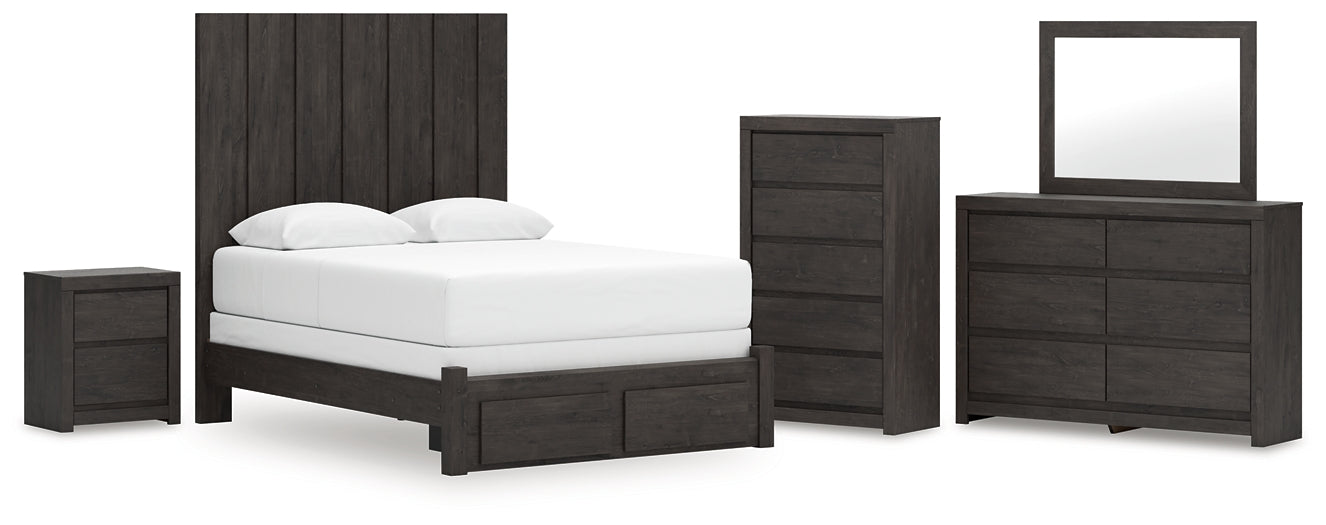 Panel Storage Bed With Mirrored Dresser, Chest And Nightstand
