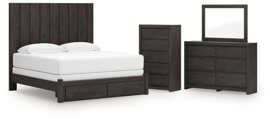 Panel Storage Bed With Mirrored Dresser And Chest