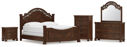 Lavinton California  Poster Bed With Mirrored Dresser, Chest And Nightstand