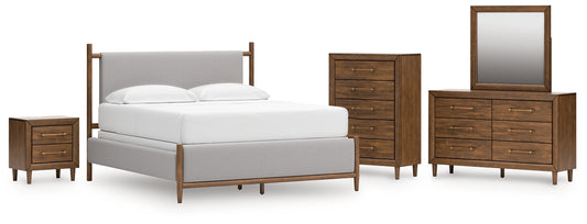 Lyncott  Upholstered Bed With Mirrored Dresser, Chest And Nightstand