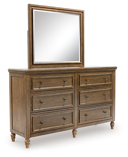 Sturlayne  Upholstered Panel Bed With Mirrored Dresser And Nightstand