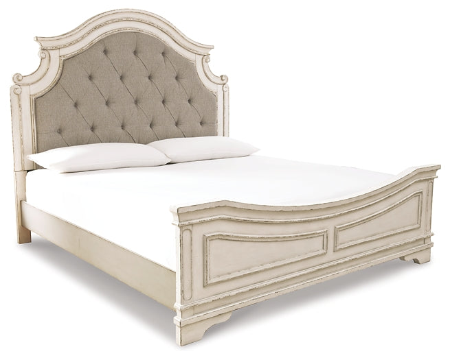 Realyn California  Upholstered Panel Bed With Mirrored Dresser