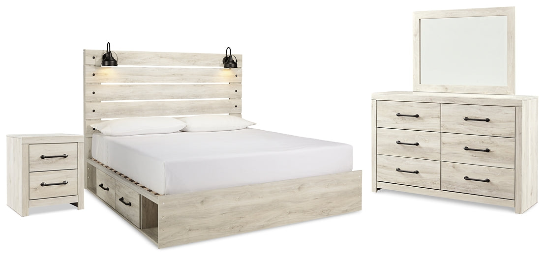 Cambeck  Panel Bed With 2 Storage Drawers With Mirrored Dresser And Nightstand