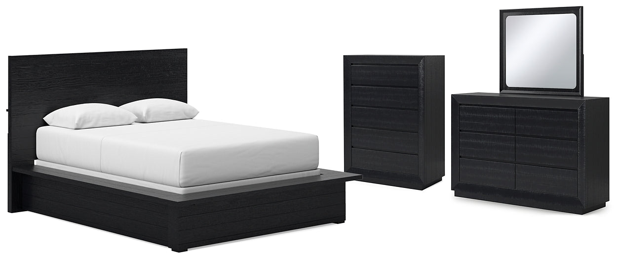 Londer  Panel Bed With Mirrored Dresser And Chest