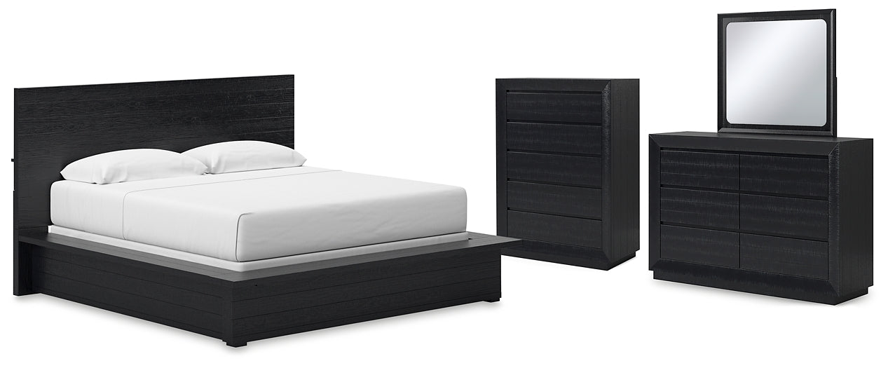 Londer  Panel Bed With Mirrored Dresser And Chest