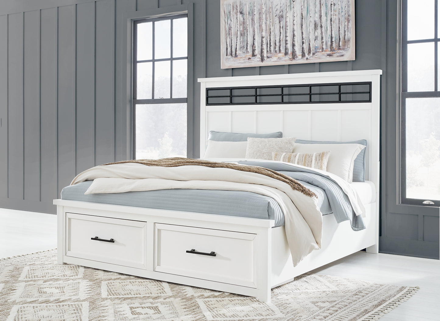 Ashbryn  Panel Storage Bed With Mirrored Dresser And Nightstand
