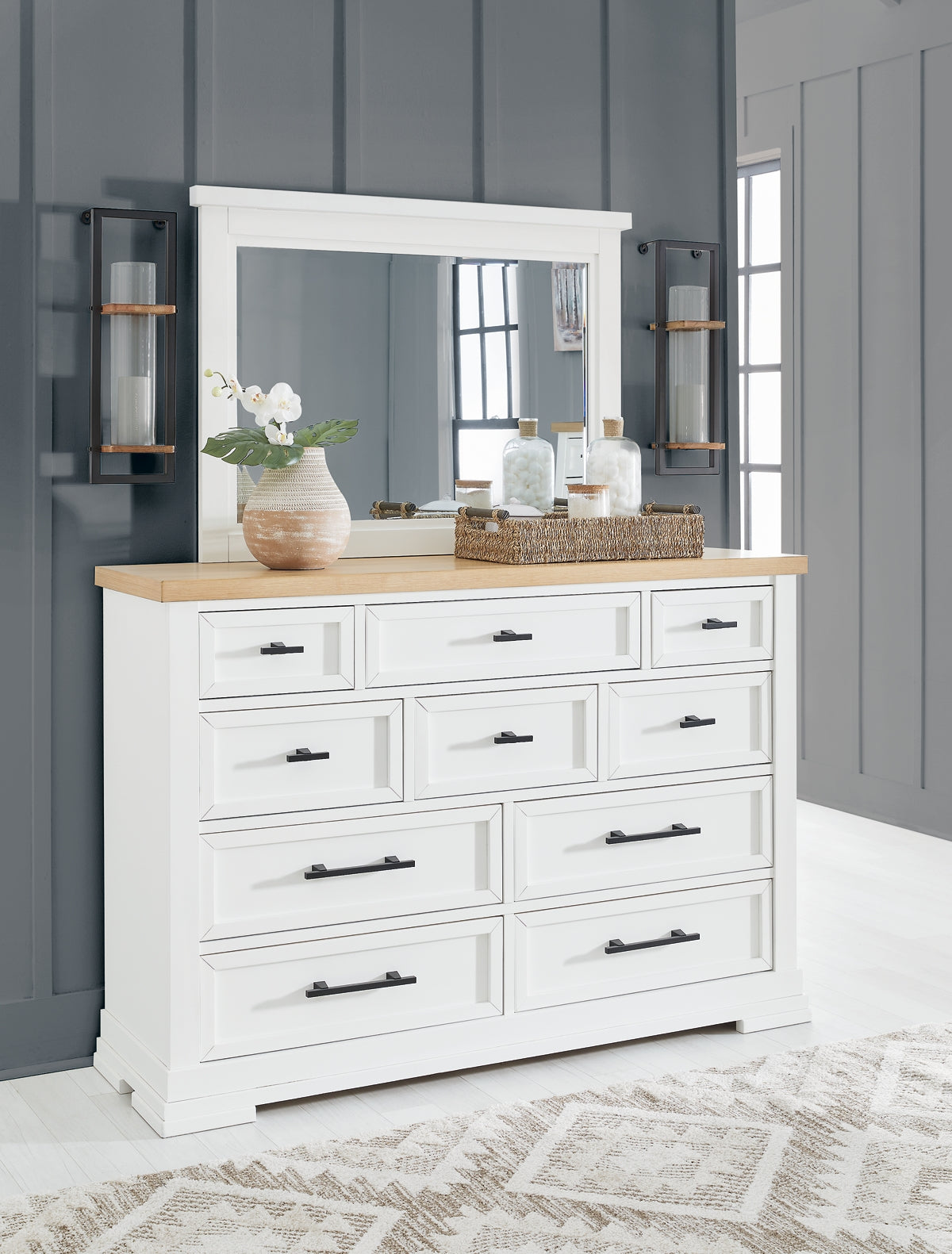 Ashbryn  Panel Storage Bed With Mirrored Dresser And Chest