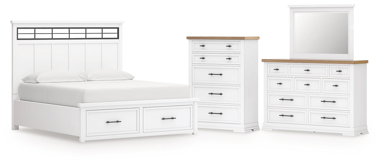 Ashbryn California  Panel Storage Bed With Mirrored Dresser And Chest