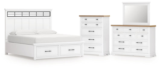 Ashbryn California  Panel Storage Bed With Mirrored Dresser And Chest