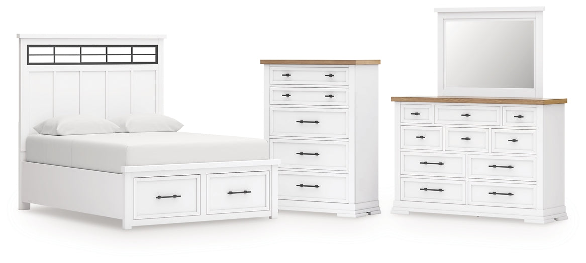 Ashbryn  Panel Storage Bed With Mirrored Dresser And Chest