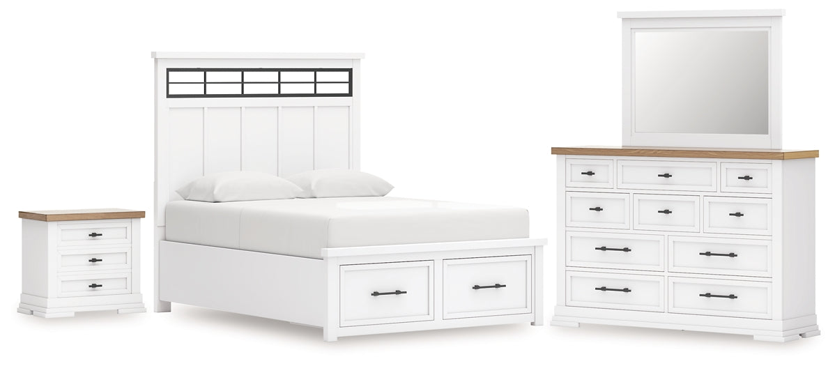 Ashbryn  Panel Storage Bed With Mirrored Dresser And Nightstand