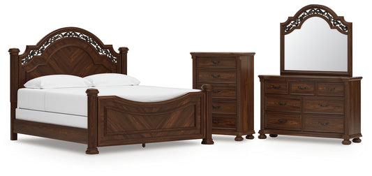 Lavinton  Poster Bed With Mirrored Dresser And Chest