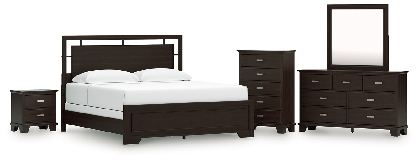 Covetown  Panel Bed With Mirrored Dresser, Chest And Nightstand
