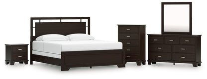 Covetown  Panel Bed, Dresser, Mirror, Chest And Nightstand