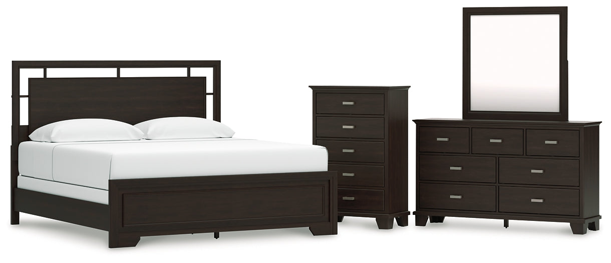 Covetown  Panel Bed With Mirrored Dresser And Chest