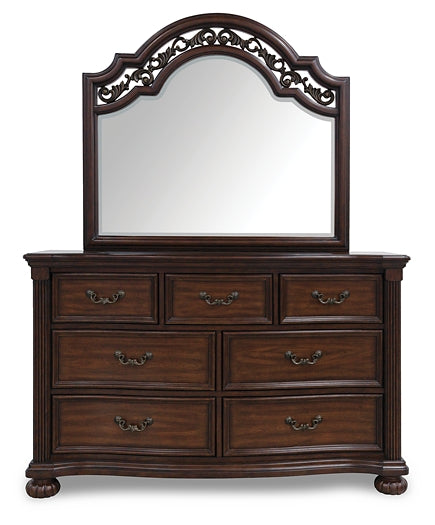 Lavinton  Poster Bed With Mirrored Dresser, Chest And Nightstand
