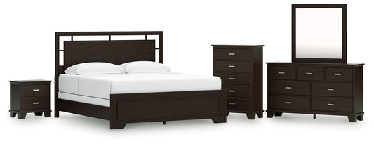 Covetown California  Panel Bed With Mirrored Dresser, Chest And Nightstand