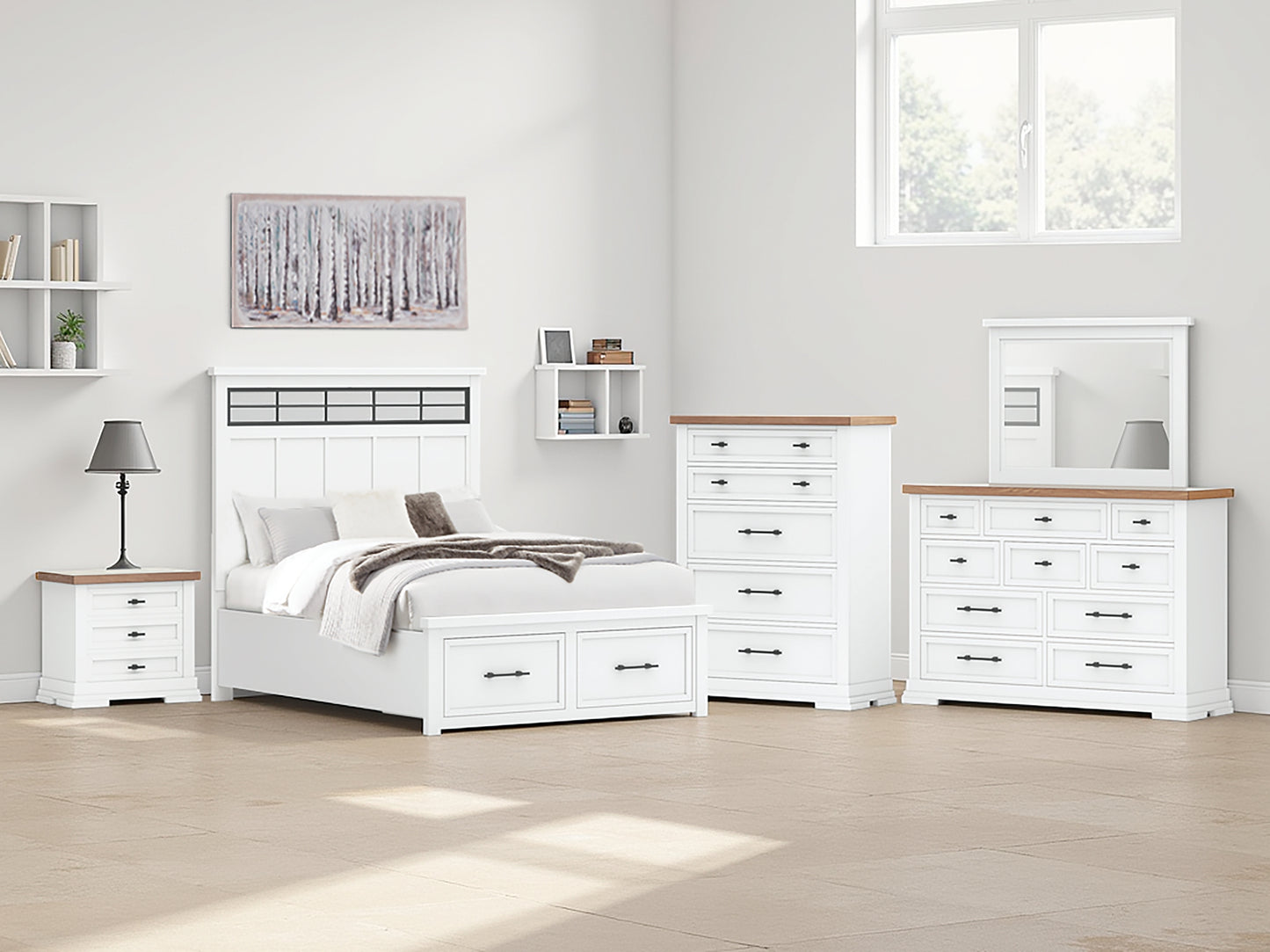 Ashbryn  Panel Storage Bed With Mirrored Dresser, Chest And Nightstand