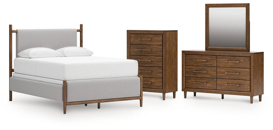 Lyncott  Upholstered Bed With Mirrored Dresser And Chest