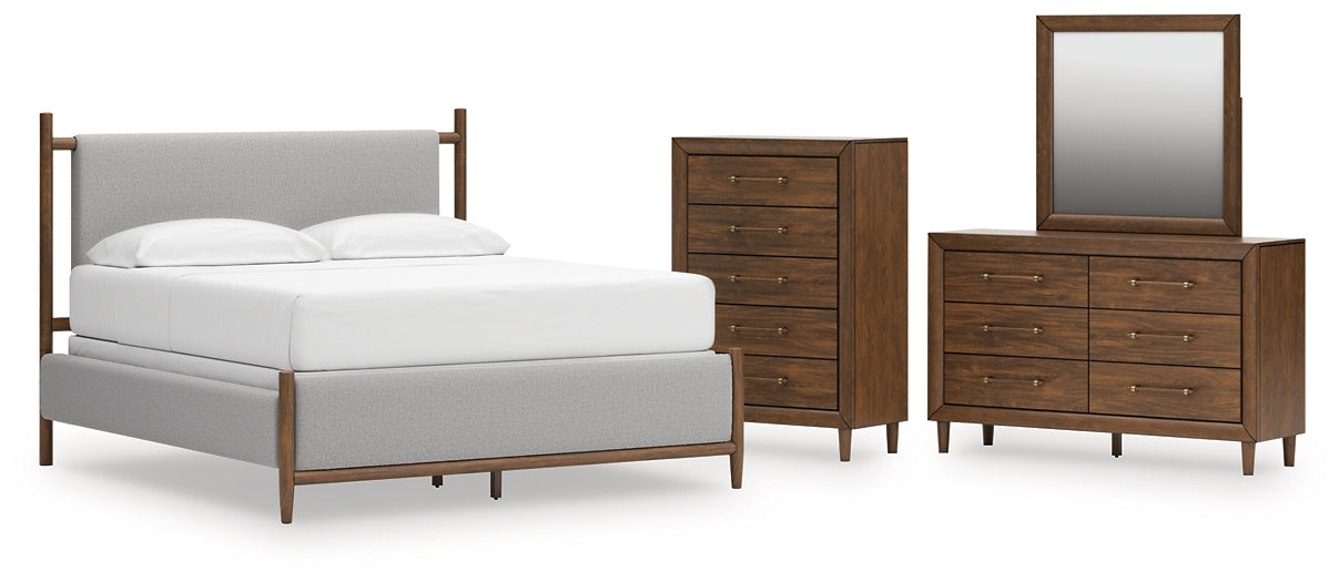 Lyncott California  Upholstered Bed With Mirrored Dresser And Chest