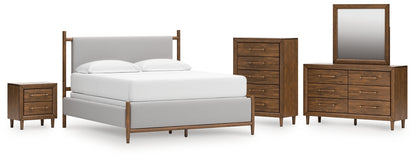 Lyncott California  Upholstered Bed, Dresser, Mirror, Chest And Nightstand