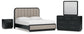 Rowanbeck California  Upholstered Panel Bed With Mirrored Dresser And Nightstand
