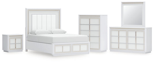 Chalanna  Upholstered Storage Bed With Mirrored Dresser, Chest And Nightstand