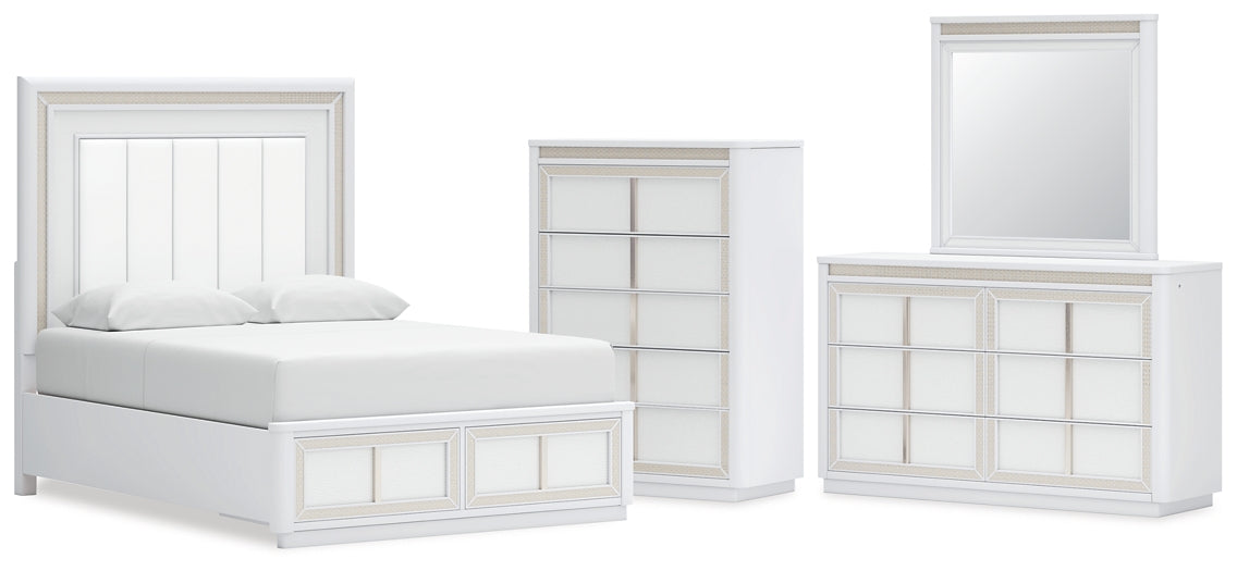 Chalanna  Upholstered Storage Bed With Mirrored Dresser And Chest