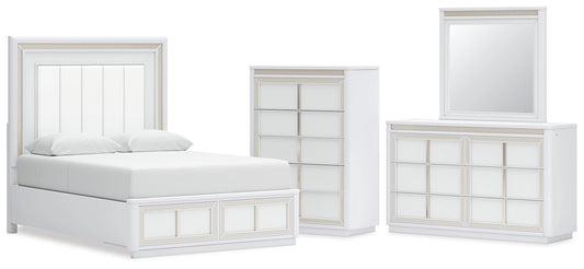 Chalanna  Upholstered Storage Bed With Mirrored Dresser And Chest