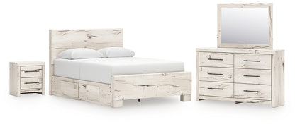 Lawroy  Panel Bed With Storage, Dresser, Mirror And Nightstand