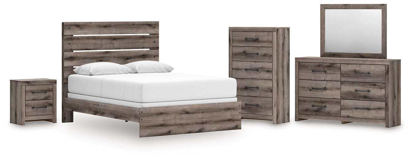 Graystorm  Panel Bed With Mirrored Dresser, Chest And Nightstand