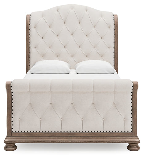 Ardenfield  Upholstered Sleigh Bed With Mirrored Dresser, Chest And Nightstand