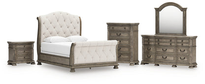 Ardenfield  Upholstered Sleigh Bed, Dresser, Mirror, Chest And Nightstand