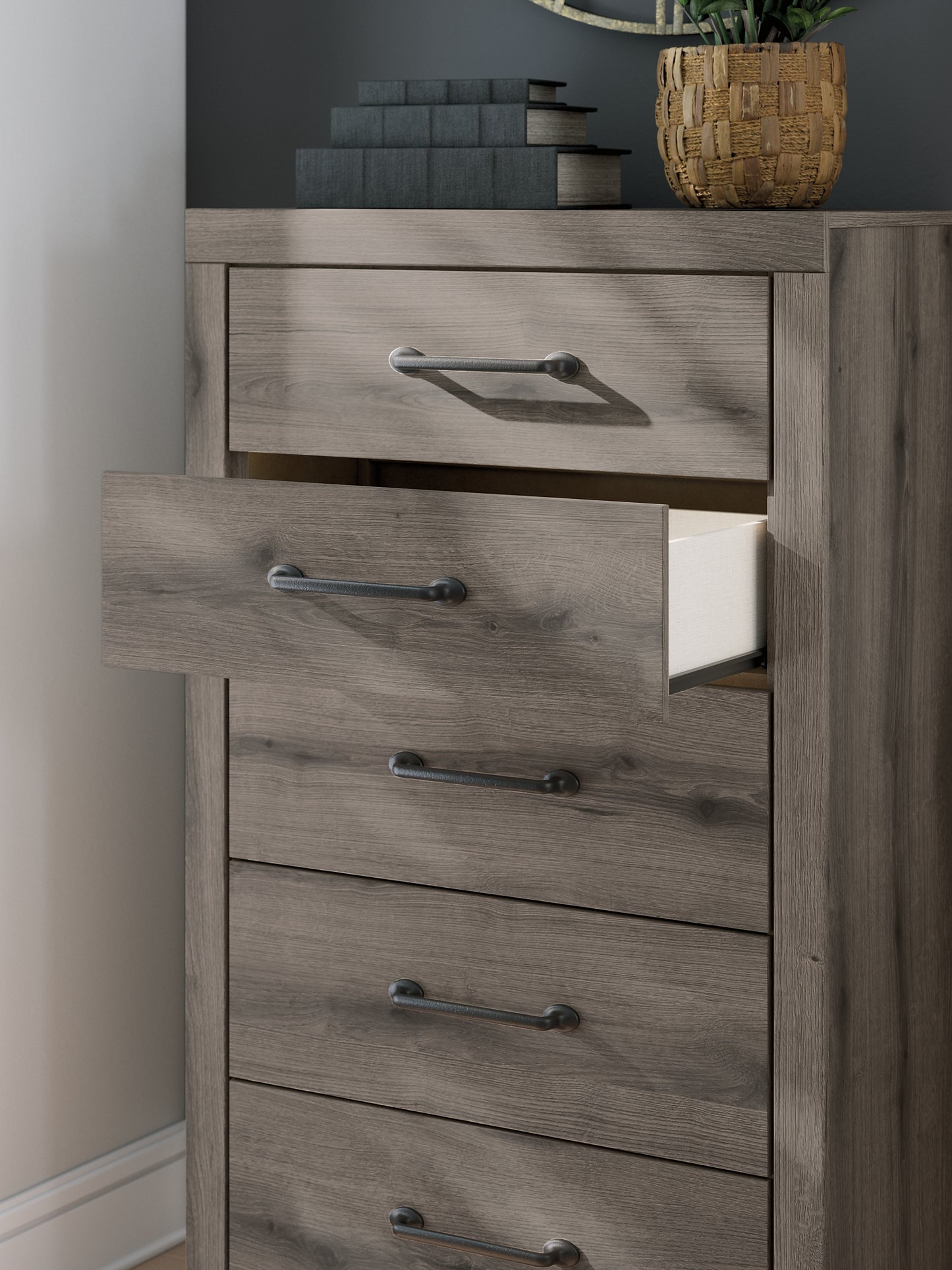 Graystorm  Panel Bed With Storage With Mirrored Dresser, Chest And Nightstand