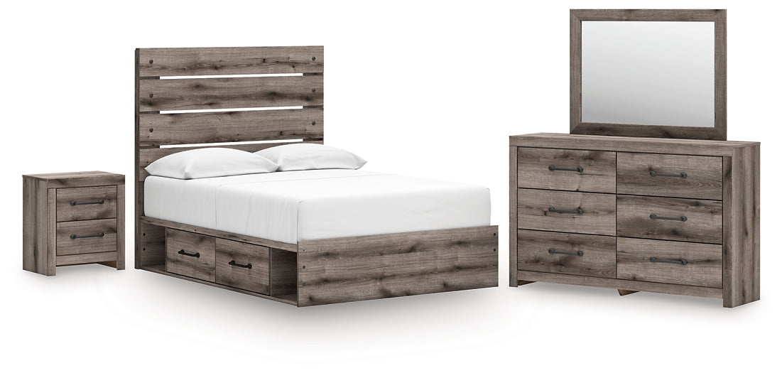 Graystorm  Panel Bed With Storage With Mirrored Dresser And Nightstand