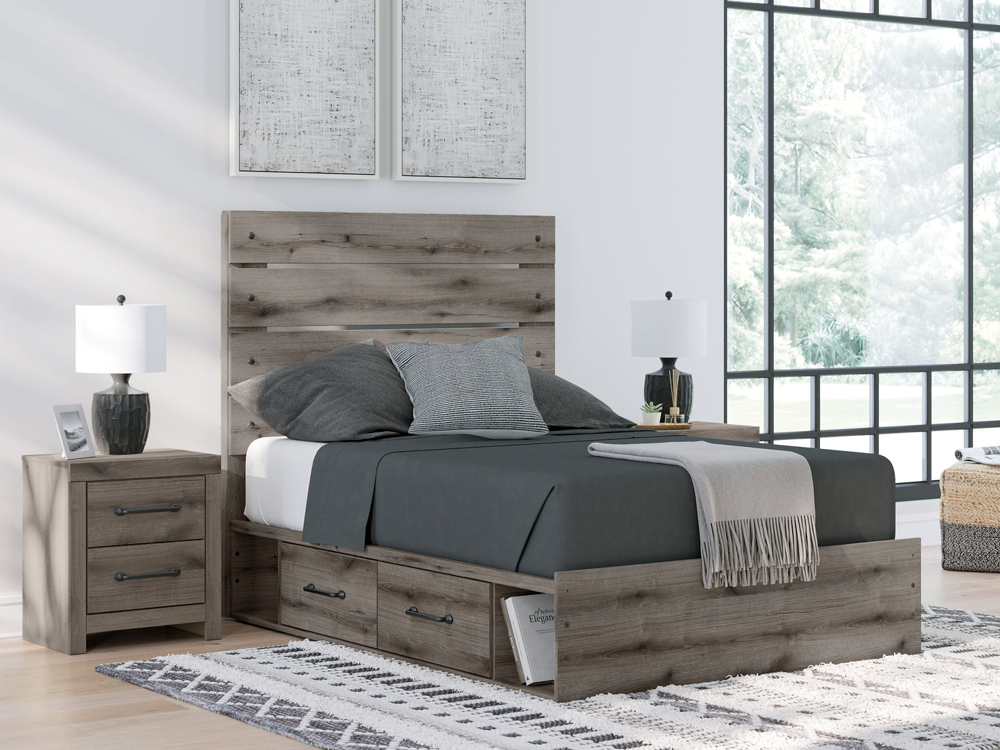 Graystorm  Panel Bed With Storage With Mirrored Dresser
