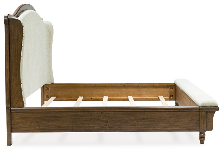 Sturlayne  Upholstered Panel Bed With Mirrored Dresser And Chest