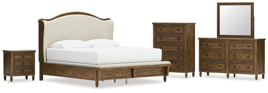 Sturlayne  Upholstered Panel Bed With Mirrored Dresser, Chest And Nightstand