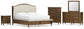 Sturlayne California  Upholstered Panel Bed With Mirrored Dresser, Chest And Nightstand
