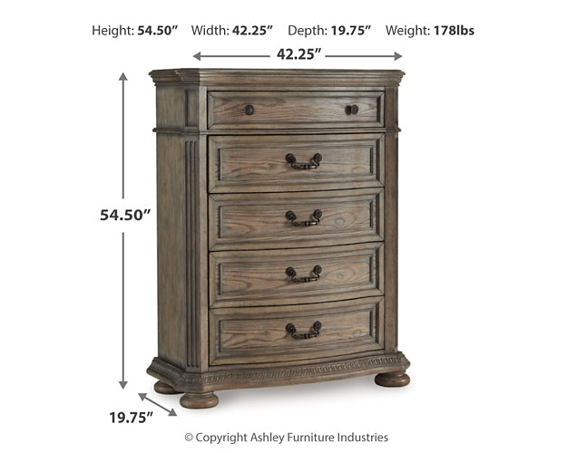 Ardenfield California  Upholstered Sleigh Bed With Mirrored Dresser And Chest