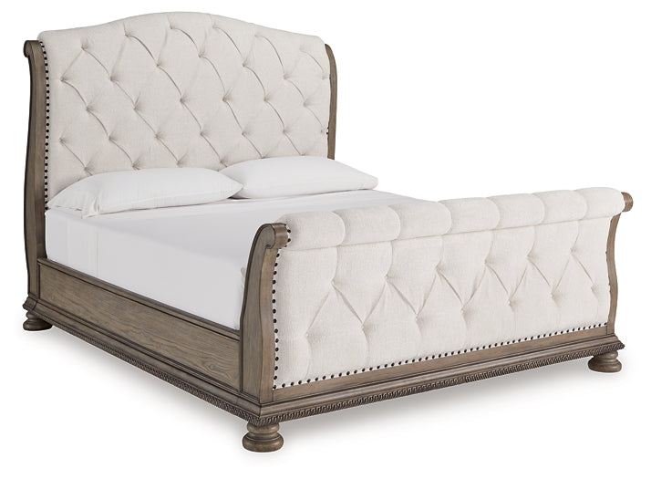 Ardenfield  Upholstered Sleigh Bed With Mirrored Dresser, Chest And Nightstand