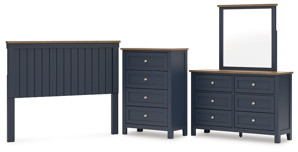 Landocken  Panel Headboard With Mirrored Dresser And Chest