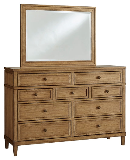 Sharlance  Upholstered Panel Bed With Mirrored Dresser And Nightstand