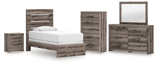 Graystorm  Panel Bed With Mirrored Dresser, Chest And Nightstand