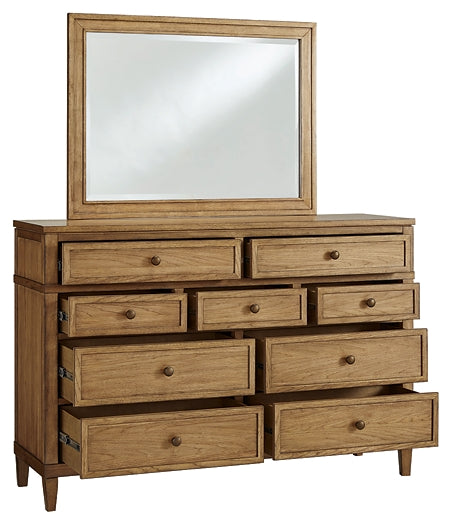 Sharlance California  Upholstered Panel Bed With Mirrored Dresser And Nightstand