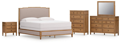 Sharlance California  Upholstered Panel Bed, Dresser, Mirror, Chest And Nightstand